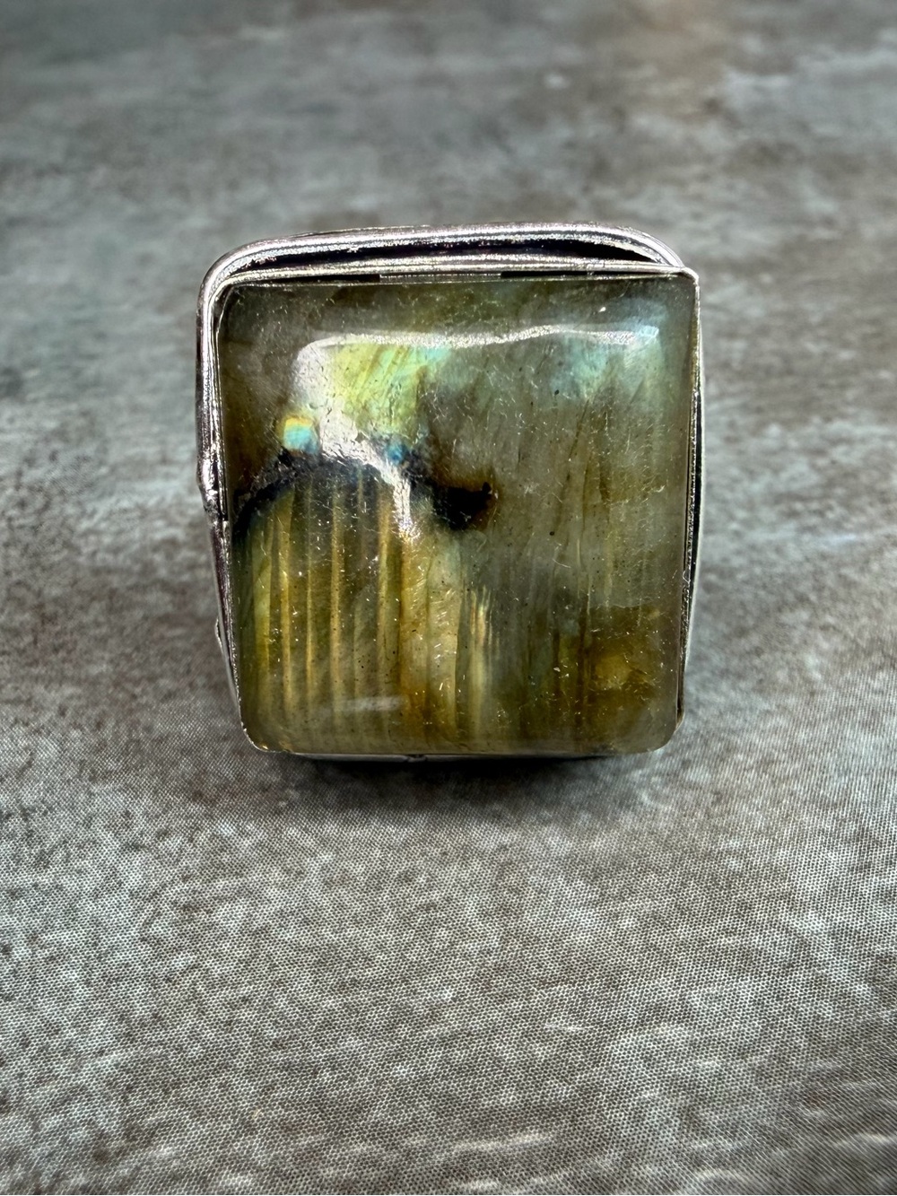 Labradorite Stone Statement Ring Size 8 Handcrafted 925 Silver Overlay Bohemian
